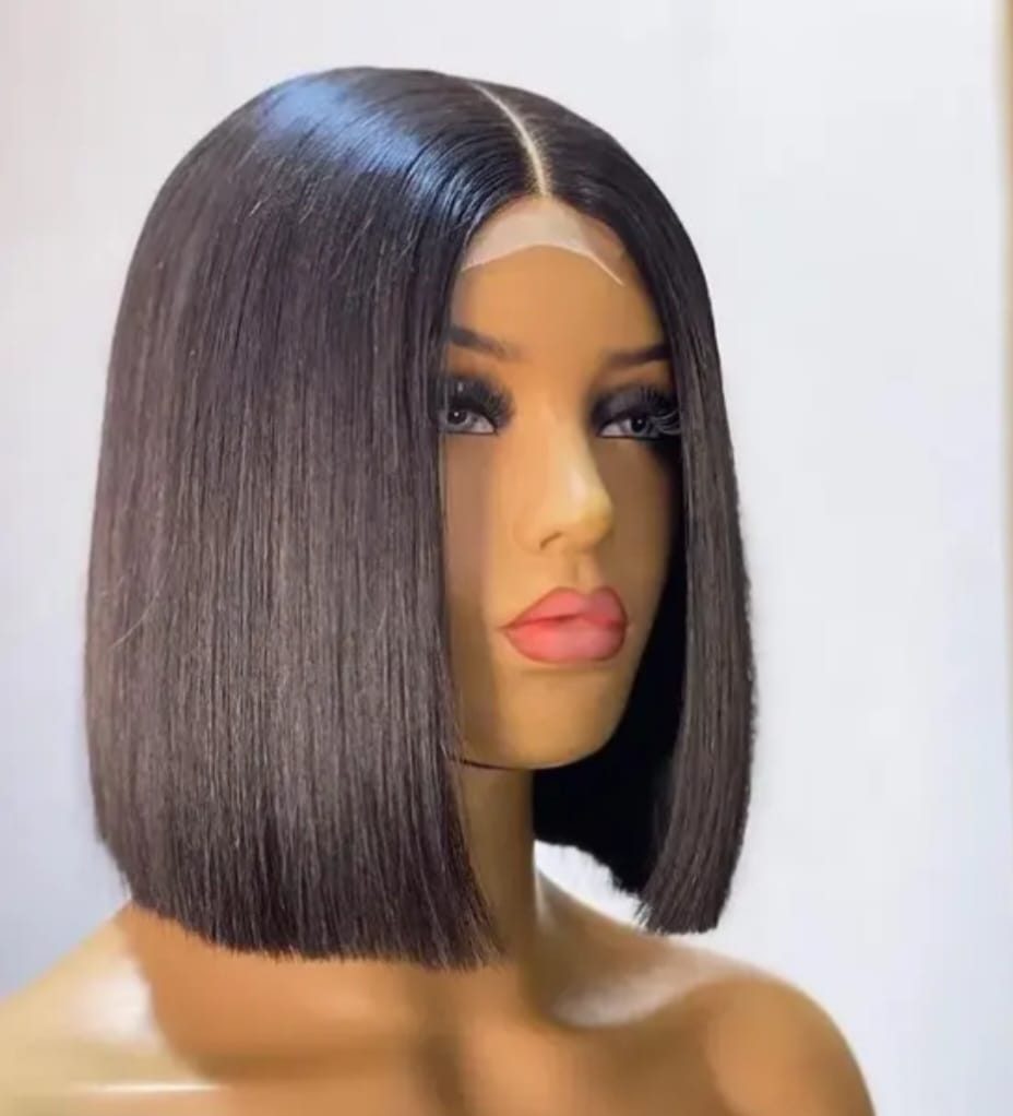 Blunt middle-part bob wig installed with a closure